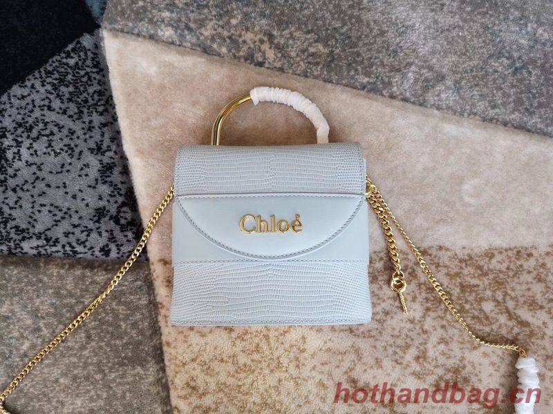 Chloe Small Aby Lock Chain Bag in Embossed Lizard Effect on Calfskin & Goatskin 3S035 Light Blue