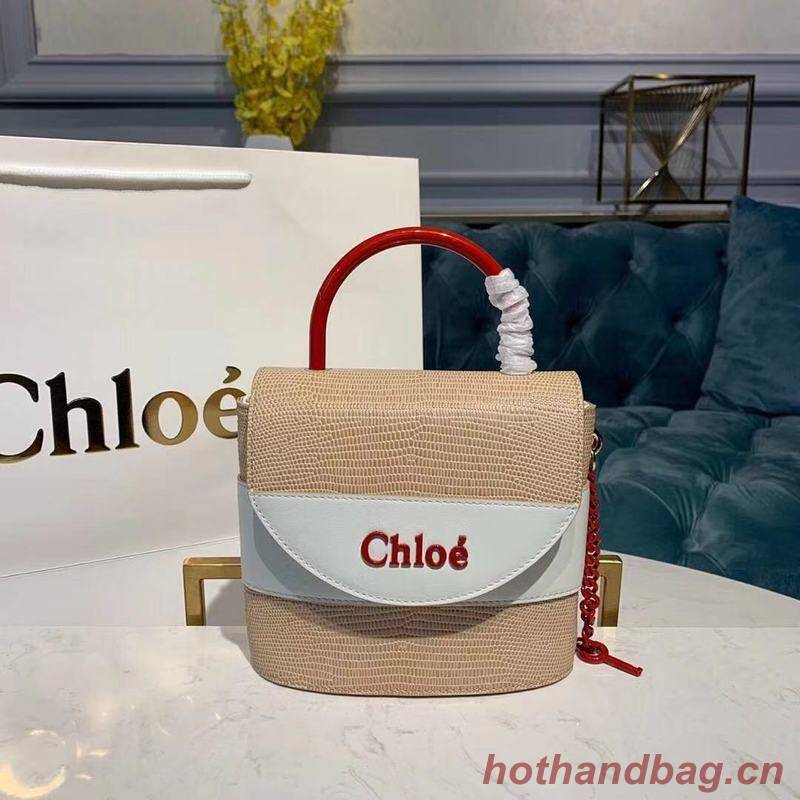 Chloe Small Aby Lock Chain Bag in Embossed Lizard Effect on Calfskin & Goatskin 3S035 White