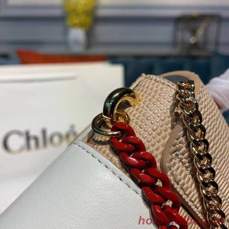 Chloe Small Aby Lock Chain Bag in Embossed Lizard Effect on Calfskin & Goatskin 3S035 White