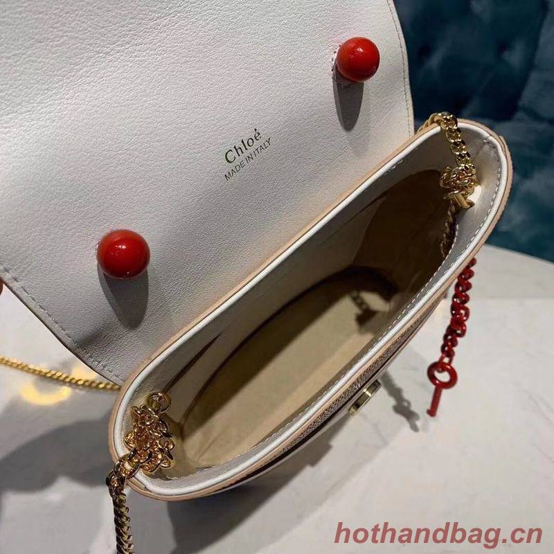 Chloe Small Aby Lock Chain Bag in Embossed Lizard Effect on Calfskin & Goatskin 3S035 White