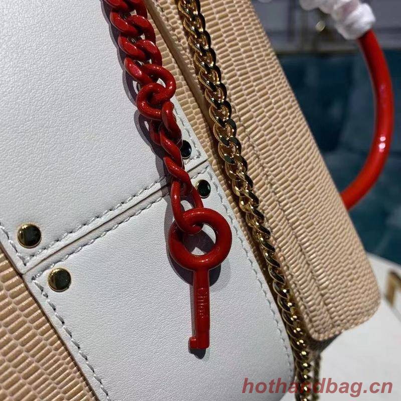 Chloe Small Aby Lock Chain Bag in Embossed Lizard Effect on Calfskin & Goatskin 3S035 White