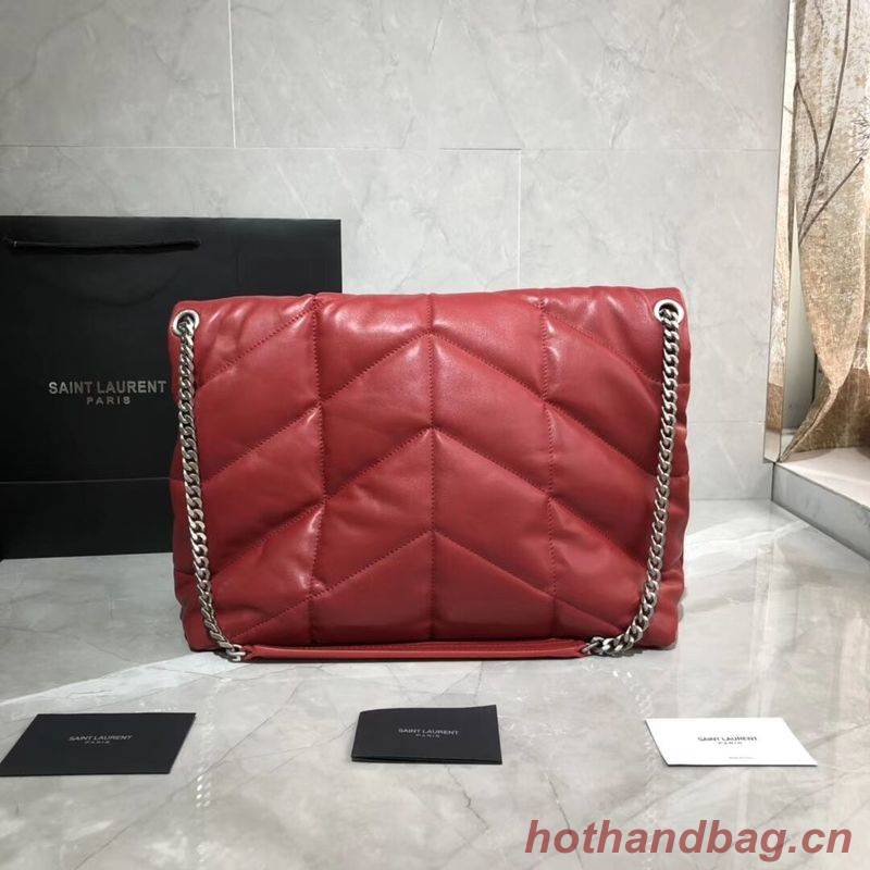 Yves Saint Laurent LOULOU PUFFER MEDIUM BAG IN QUILTED CRINKLED MATTE LEATHER Y577475 Red