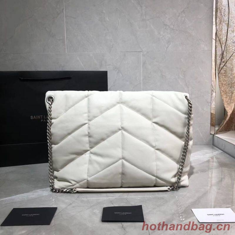 Yves Saint Laurent LOULOU PUFFER MEDIUM BAG IN QUILTED CRINKLED MATTE LEATHER Y577475 White