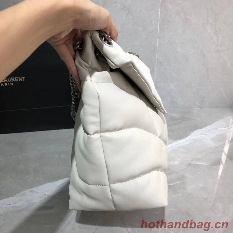 Yves Saint Laurent LOULOU PUFFER MEDIUM BAG IN QUILTED CRINKLED MATTE LEATHER Y577475 White