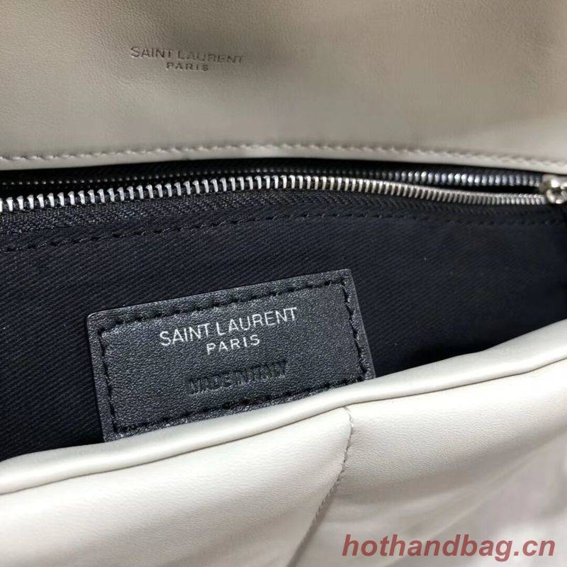 Yves Saint Laurent LOULOU PUFFER MEDIUM BAG IN QUILTED CRINKLED MATTE LEATHER Y577475 White