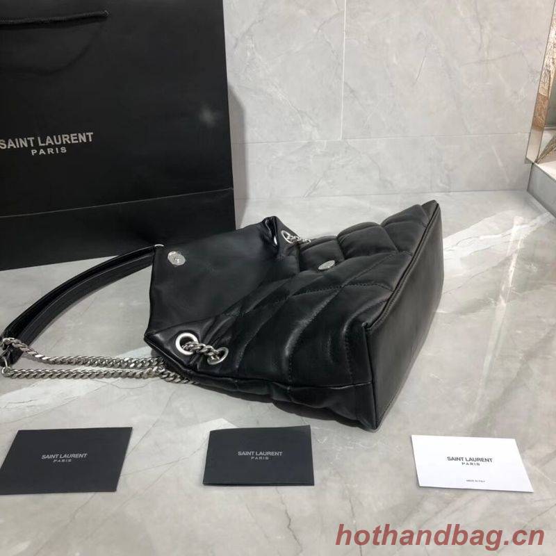 Yves Saint Laurent LOULOU PUFFER SMALL BAG IN QUILTED CRINKLED MATTE LEATHER Y577476 Black