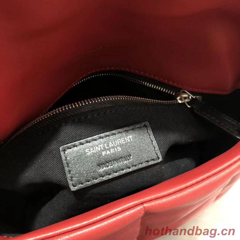 Yves Saint Laurent LOULOU PUFFER SMALL BAG IN QUILTED CRINKLED MATTE LEATHER Y577476 Red