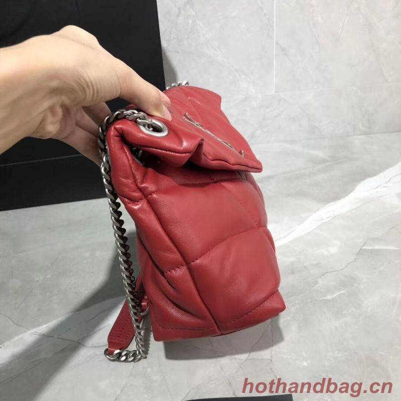 Yves Saint Laurent LOULOU PUFFER SMALL BAG IN QUILTED CRINKLED MATTE LEATHER Y577476 Red