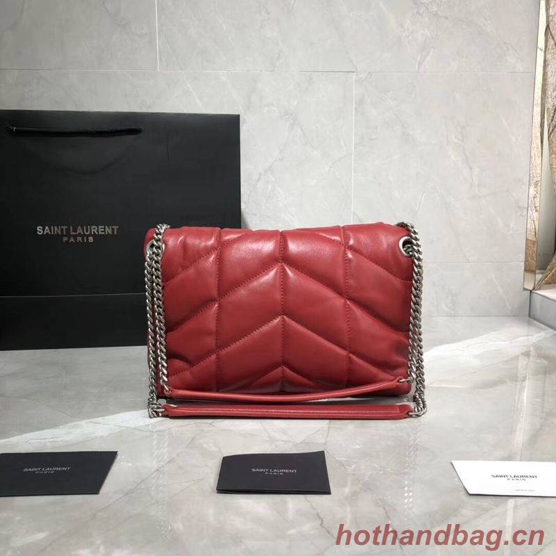 Yves Saint Laurent LOULOU PUFFER SMALL BAG IN QUILTED CRINKLED MATTE LEATHER Y577476 Red