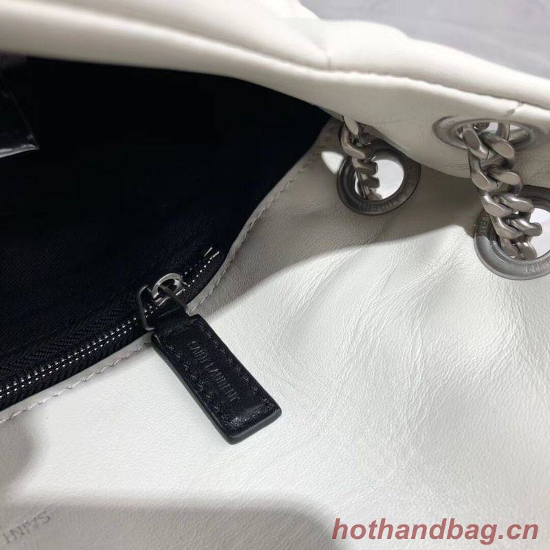 Yves Saint Laurent LOULOU PUFFER SMALL BAG IN QUILTED CRINKLED MATTE LEATHER Y577476 White