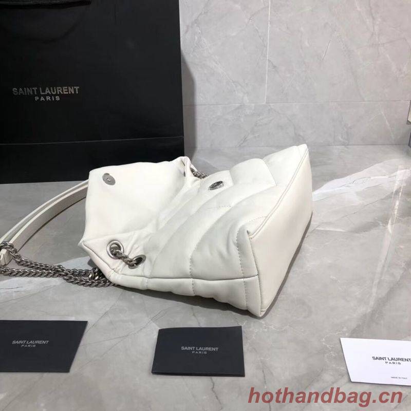 Yves Saint Laurent LOULOU PUFFER SMALL BAG IN QUILTED CRINKLED MATTE LEATHER Y577476 White