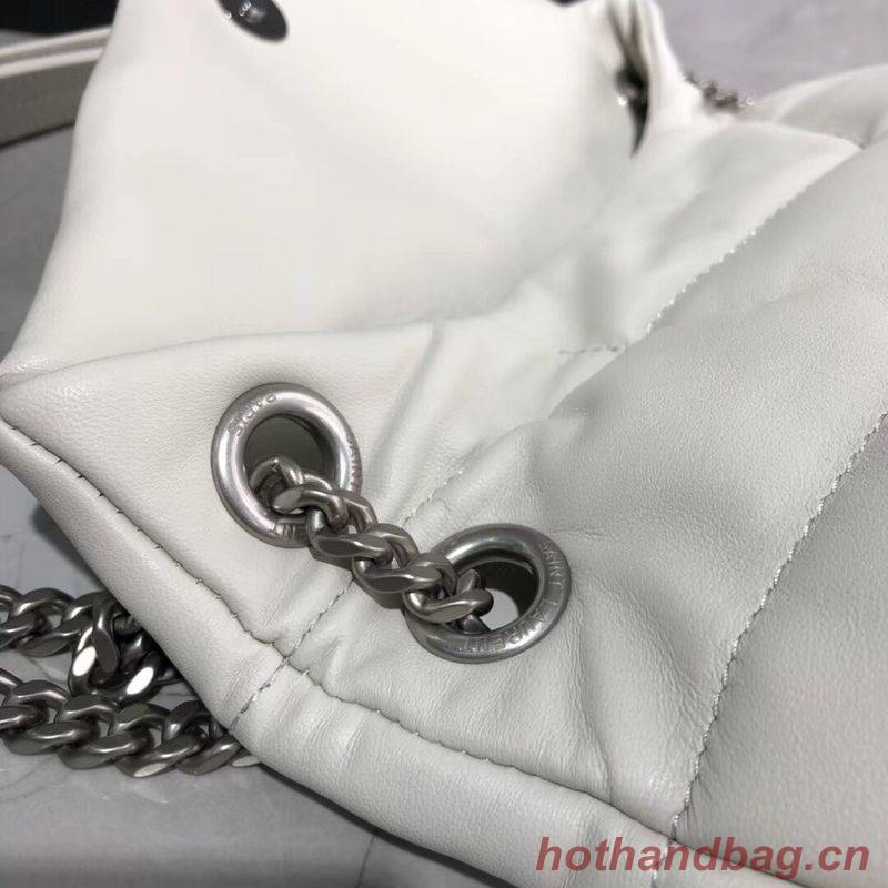 Yves Saint Laurent LOULOU PUFFER SMALL BAG IN QUILTED CRINKLED MATTE LEATHER Y577476 White