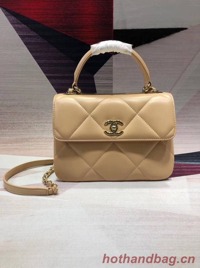 Chanel CC original lambskin top handle flap bag A92236 apricot&Gold-Tone Metal