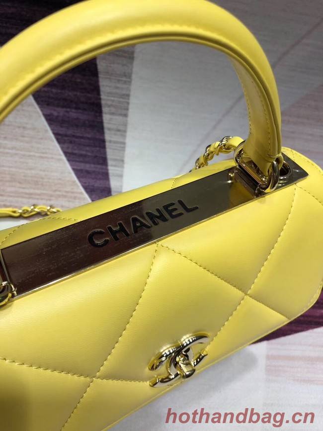 Chanel CC original lambskin top handle flap bag A92236 lemon&Gold-Tone Metal