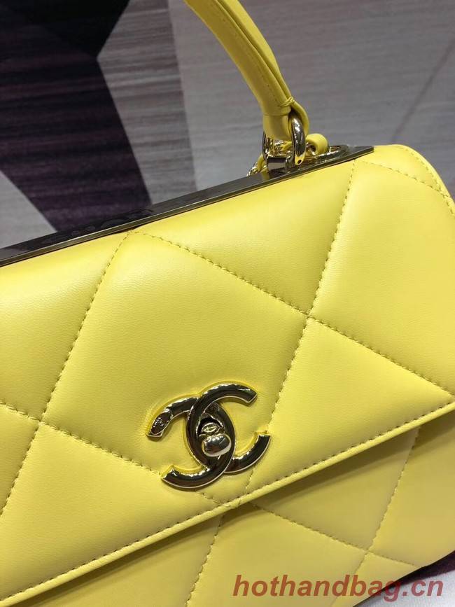 Chanel CC original lambskin top handle flap bag A92236 lemon&Gold-Tone Metal