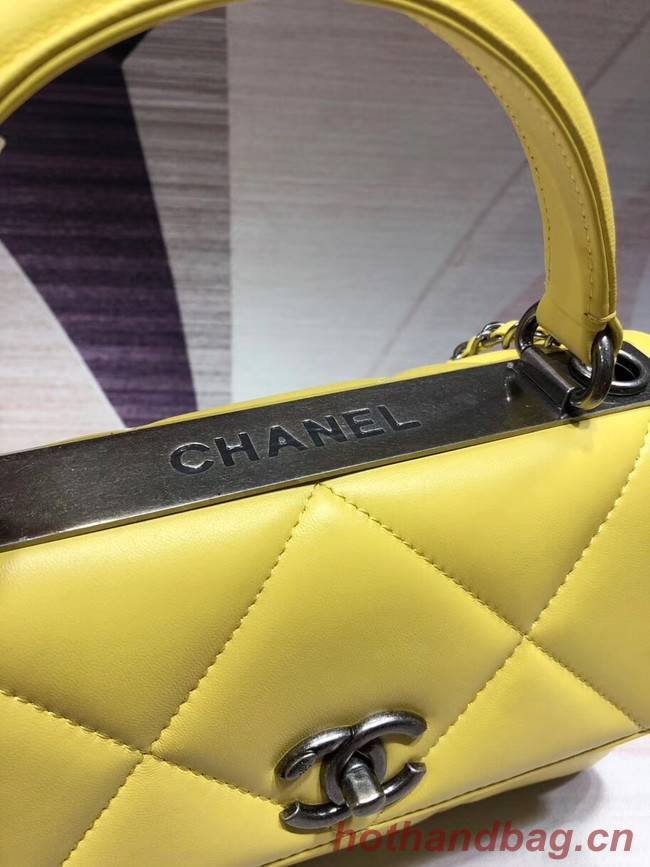 Chanel CC original lambskin top handle flap bag A92236 lemon&silver-Tone Metal