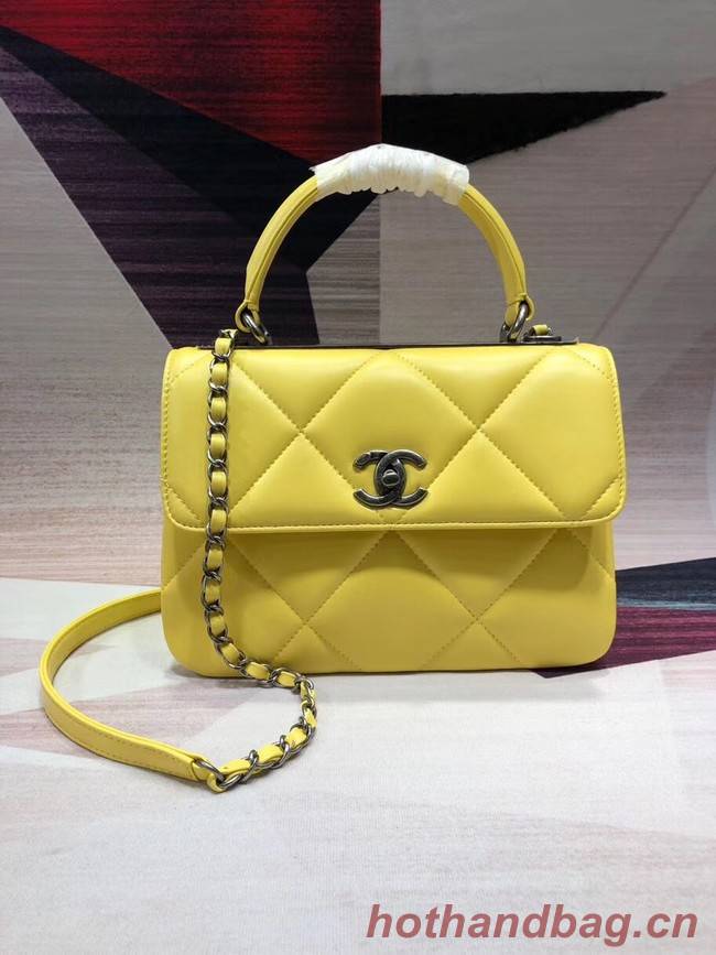 Chanel CC original lambskin top handle flap bag A92236 lemon&silver-Tone Metal