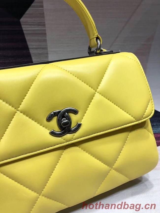 Chanel CC original lambskin top handle flap bag A92236 lemon&silver-Tone Metal