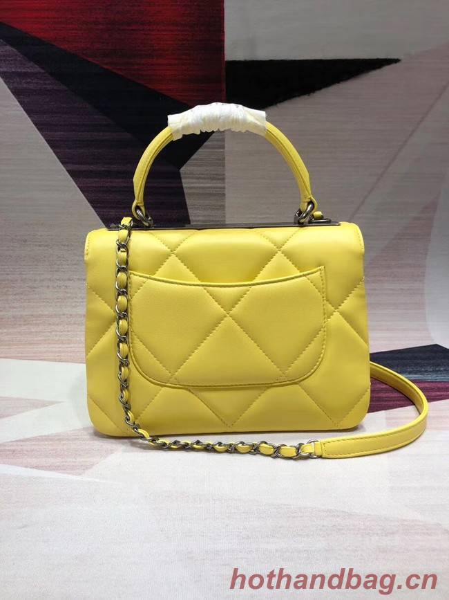 Chanel CC original lambskin top handle flap bag A92236 lemon&silver-Tone Metal