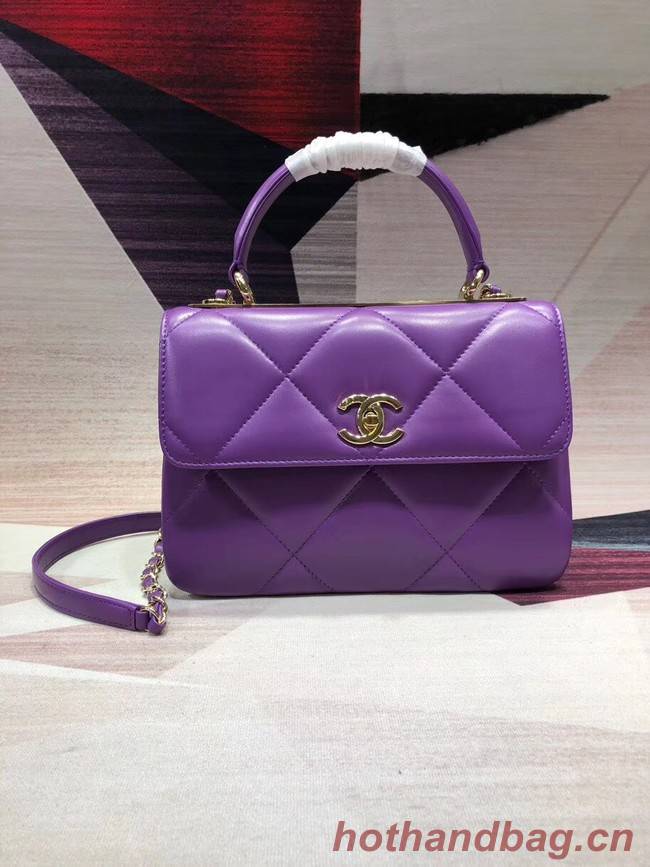 Chanel CC original lambskin top handle flap bag A92236 purple&Gold-Tone Metal