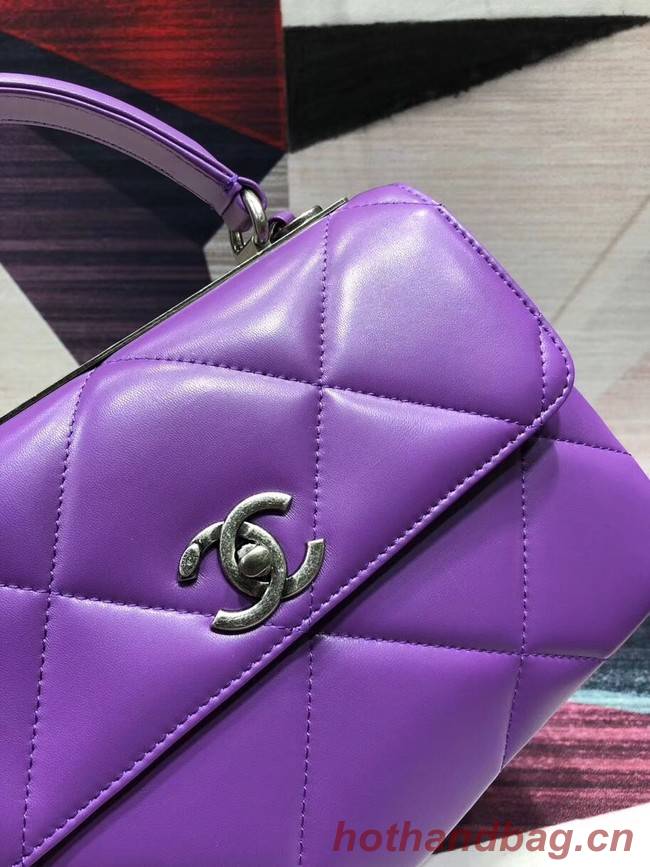 Chanel CC original lambskin top handle flap bag A92236 purple&silver-Tone Metal