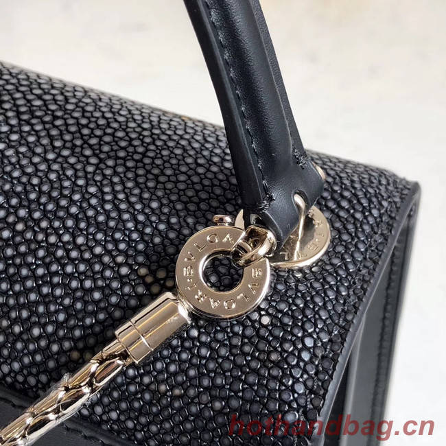 Bvlgari Serpenti Forever Pearl fish skin&Calfskin Leather small crossbody bag 288687 black 