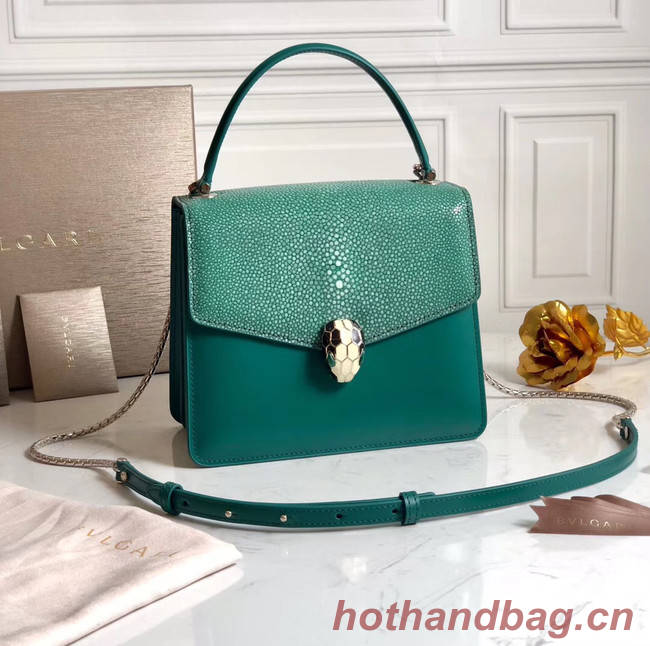 Bvlgari Serpenti Forever Pearl fish skin&Calfskin Leather small crossbody bag 288687 green