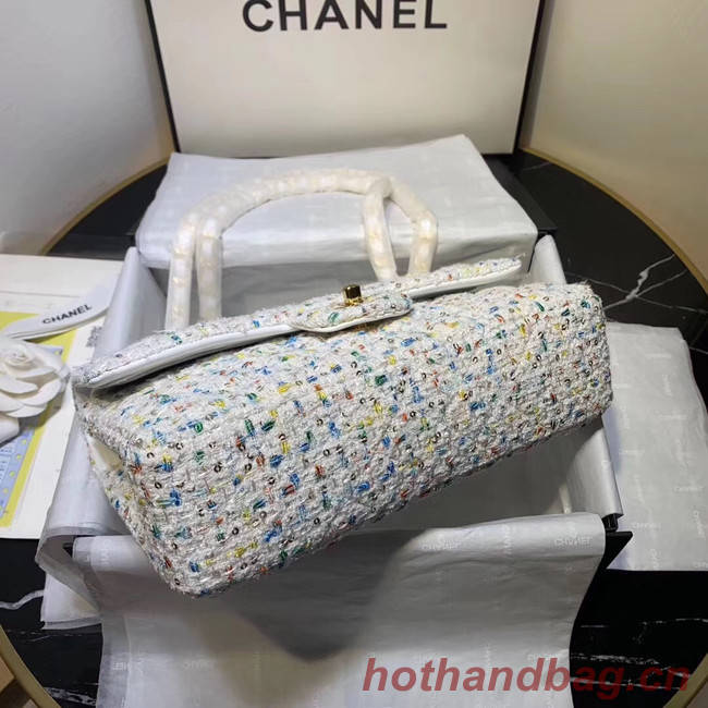 CHANEL Tweed Calfskin -Tone & Gold-Tone Metal 1112 white