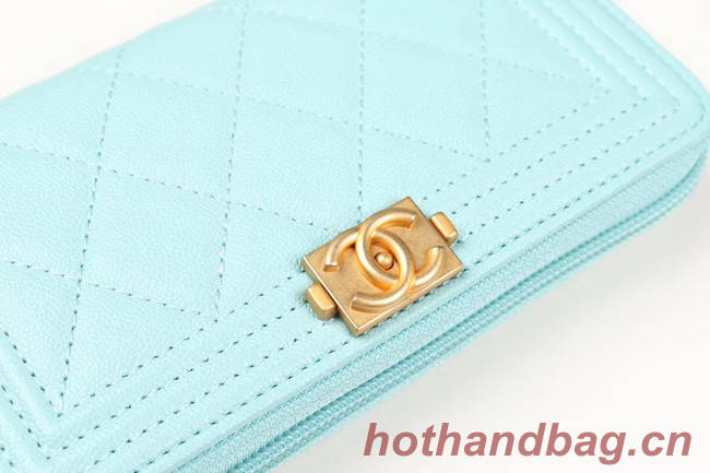 Chanel Calfskin Leather & Gold-Tone Metal Wallet A80566 Light Blue