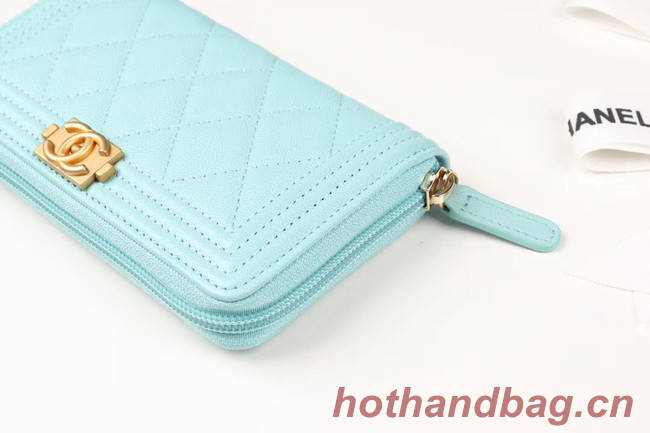 Chanel Calfskin Leather & Gold-Tone Metal Wallet A80566 Light Blue