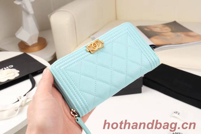 Chanel Calfskin Leather & Gold-Tone Metal Wallet A80566 Light Blue