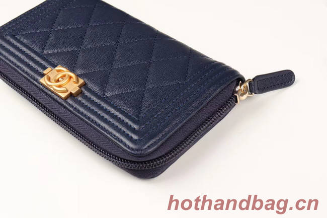 Chanel Calfskin Leather & Gold-Tone Metal Wallet A80566 dark blue