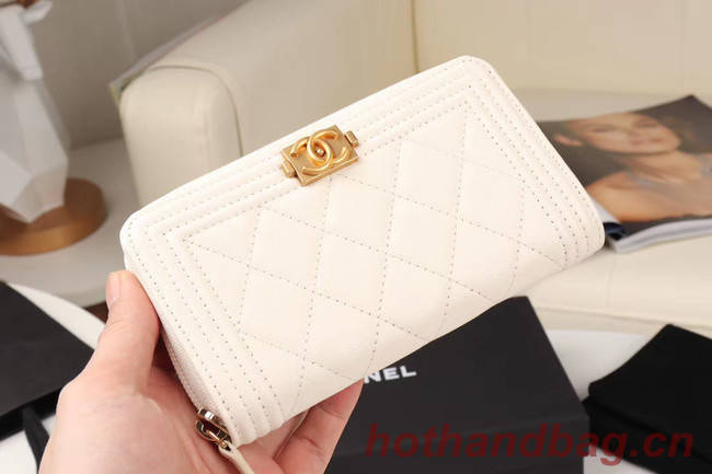 Chanel Calfskin Leather & Gold-Tone Metal Wallet A80566 white