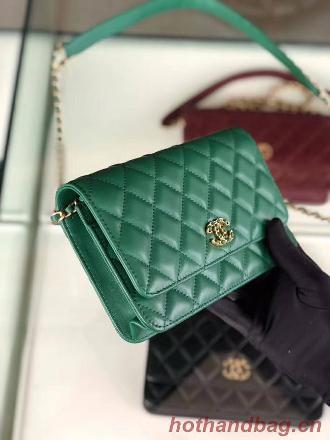 Chanel Original Leather Chain Wallet AP0724 green