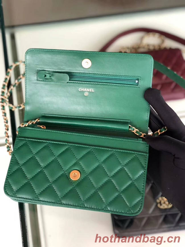 Chanel Original Leather Chain Wallet AP0724 green