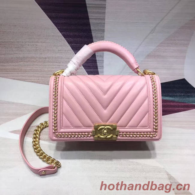 Chanel Leboy Original leather Shoulder Bag V67086 pink & gold -Tone Metal