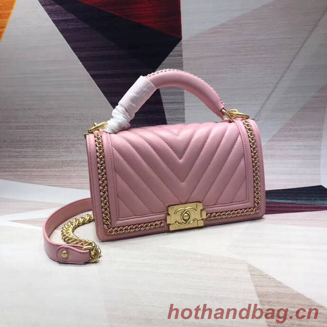 Chanel Leboy Original leather Shoulder Bag V67086 pink & gold -Tone Metal