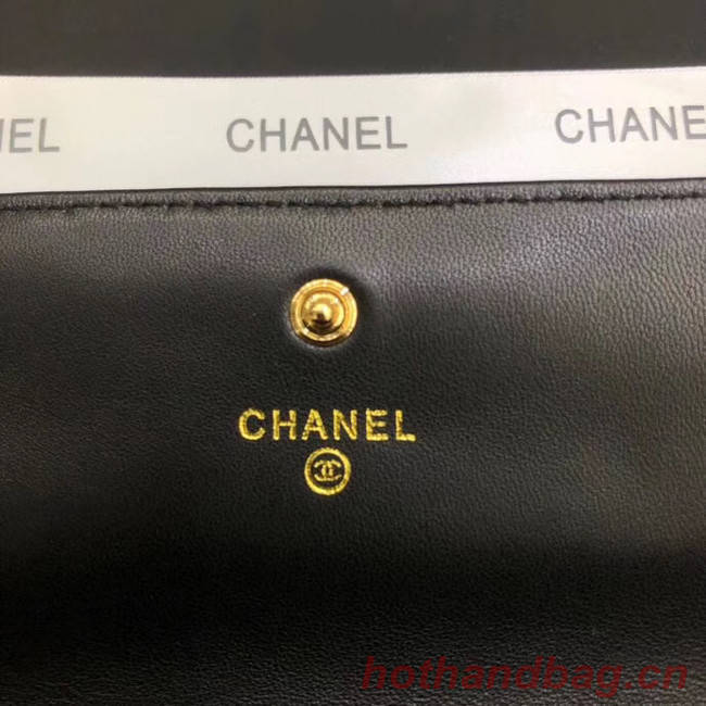 Chanel sheepskin & Gold-Tone Metal Wallet A6871 black