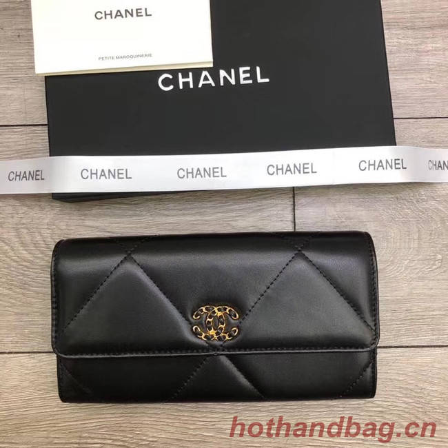 Chanel sheepskin & Gold-Tone Metal Wallet A6871 black