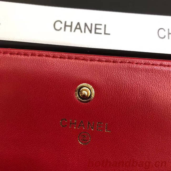 Chanel sheepskin & Gold-Tone Metal Wallet A6871 red