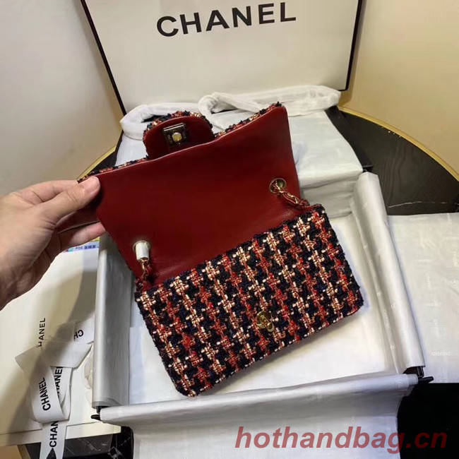 CHANEL Tweed Calfskin -Tone & Gold-Tone Metal AS1116 red