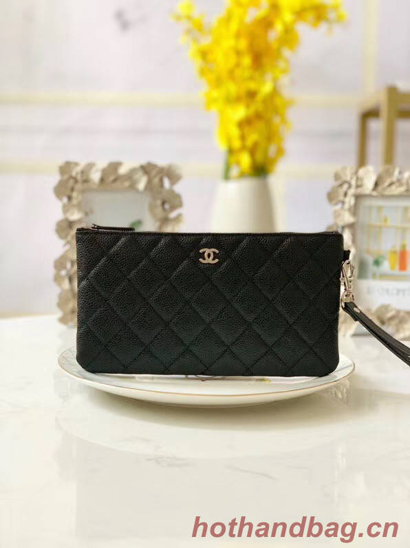 Chanel Grained Calfskin Clutch Bag & silver-Tone Metal A009 black