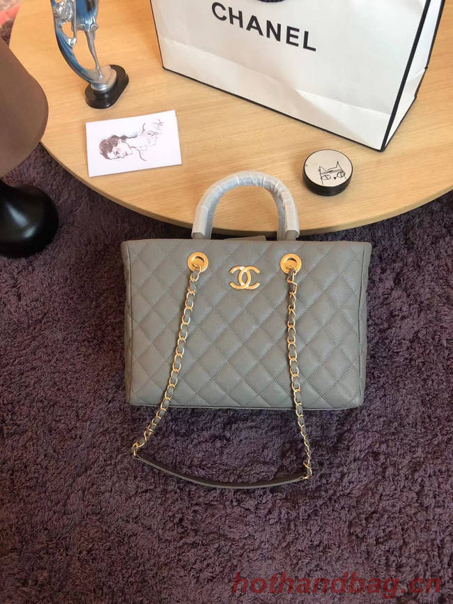 Chanel large shopping bag Calfskin & Gold-Tone Metal A57974 grey