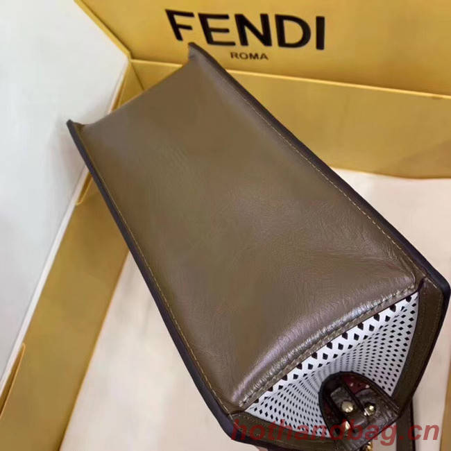 Fendi KAN U leather bag 8BT313 Khaki&white