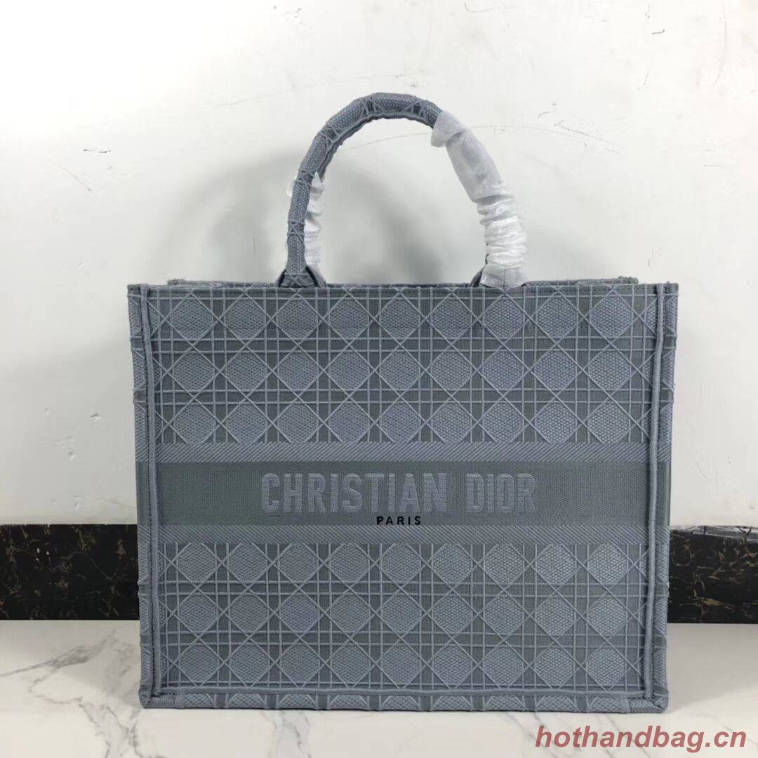 DIOR BOOK TOTE BAG IN EMBROIDERED CANVAS C1286 grey blue