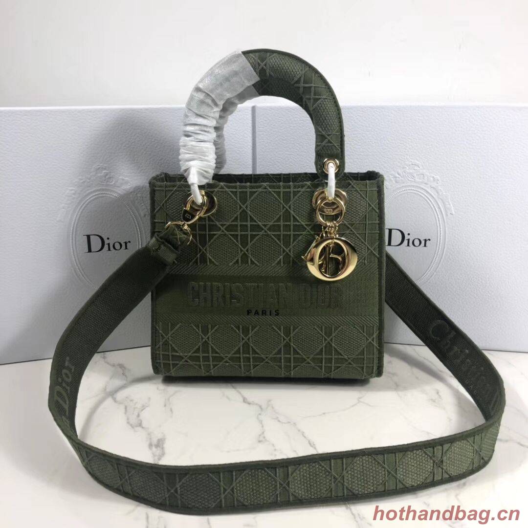 LADY DIOR TOTE BAG IN EMBROIDERED CANVAS C4532 Blackish green  