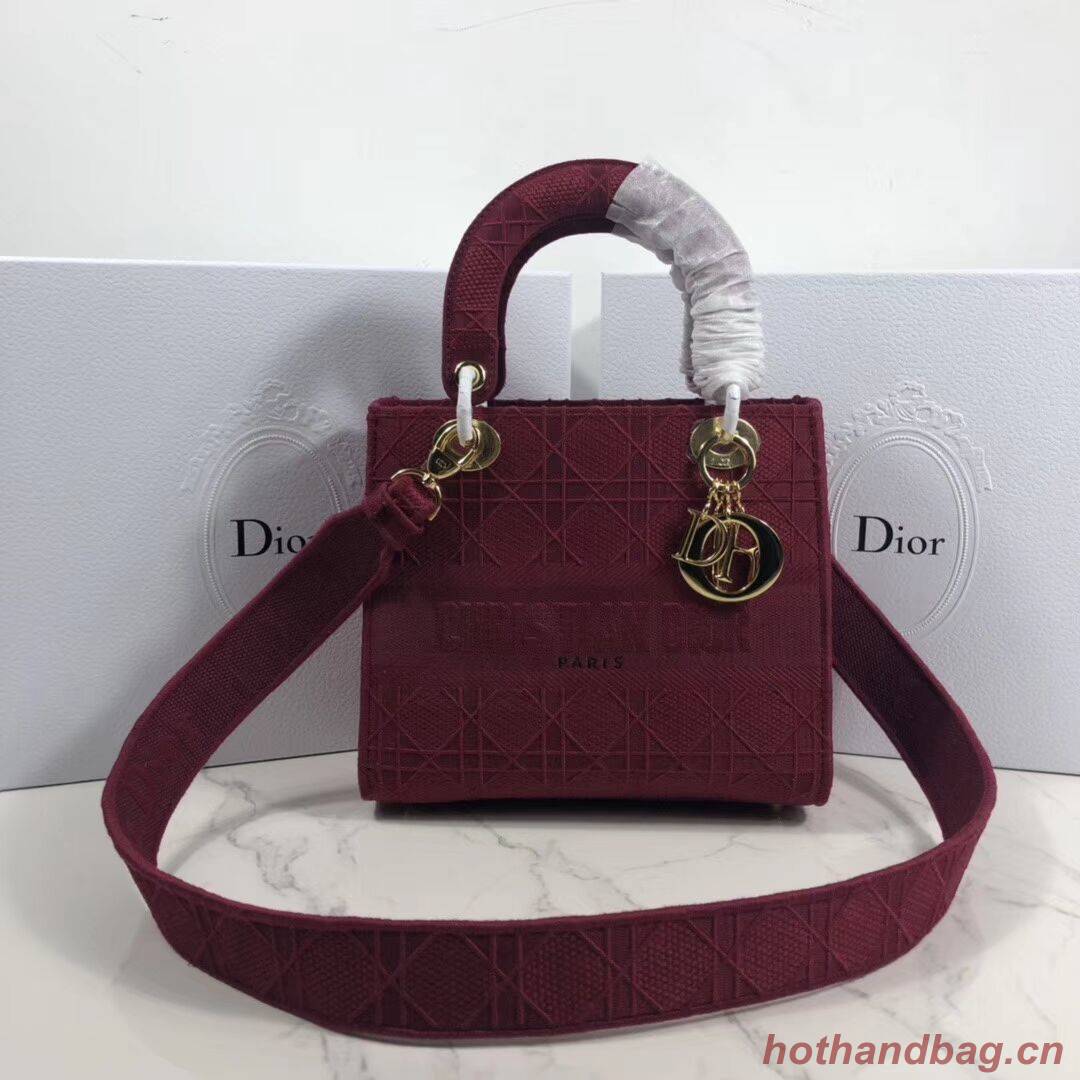 LADY DIOR TOTE BAG IN EMBROIDERED CANVAS C4532 Bordeaux