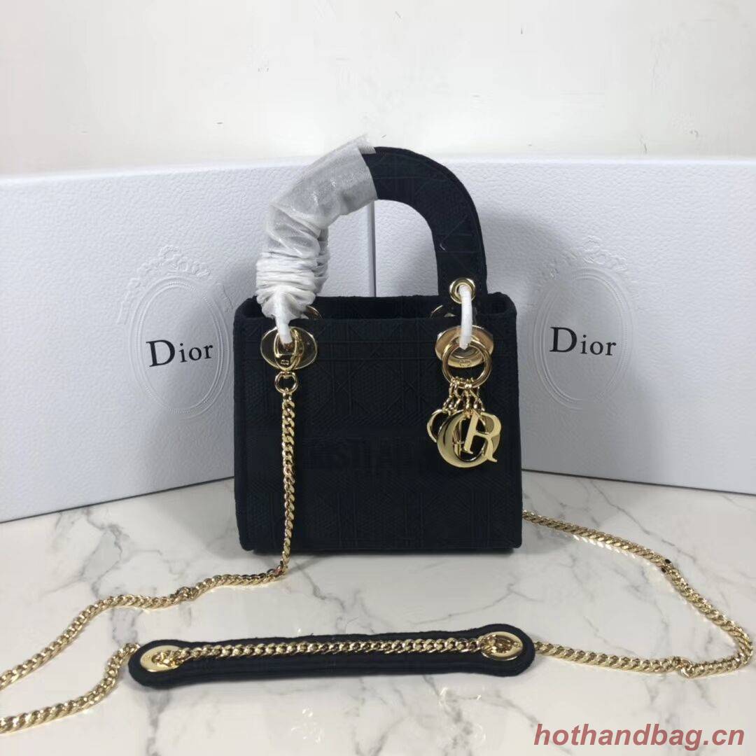 MINI LADY  DIOR TOTE BAG IN EMBROIDERED CANVAS C4531 black