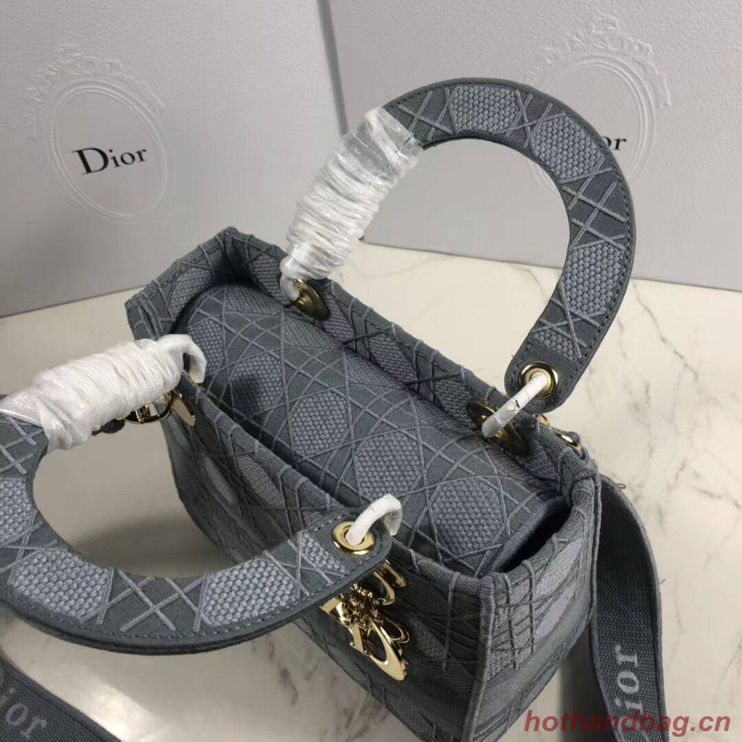 LADY DIOR TOTE BAG IN EMBROIDERED CANVAS C4532 grey blue