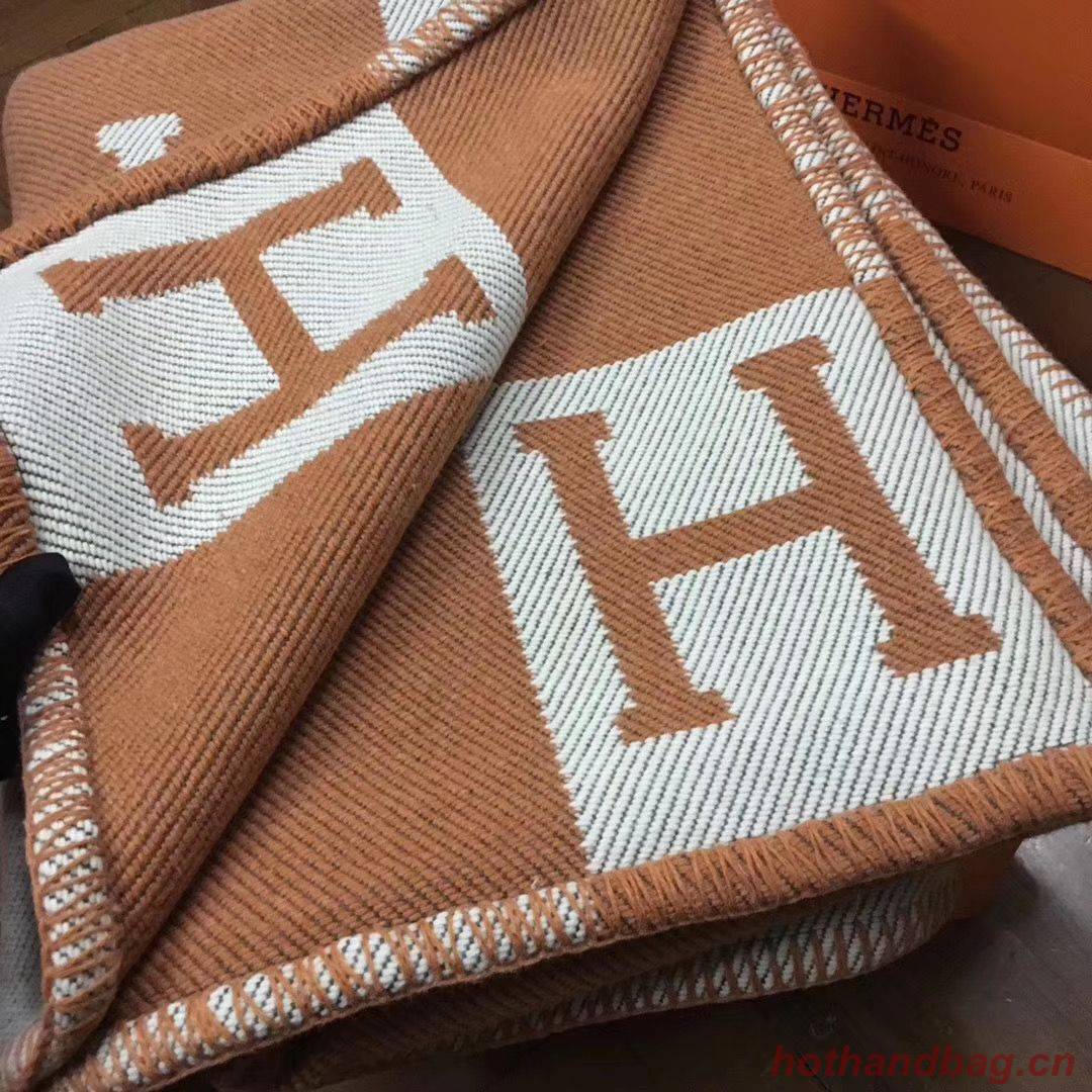 Hermes Lambswool & Cashmere Shawl & Blanket 71152 Orange